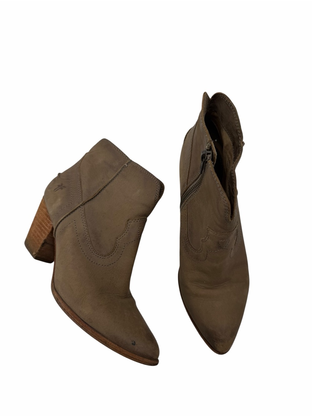 Frye REINA Leather Western Ankle Cowgirl Boot Block Heel Tan Bootie Size 7.5